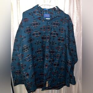 NWT VTG Pendleton 100% Wool Teal Western Wear Shacket Aztec Southwestern Sz XL